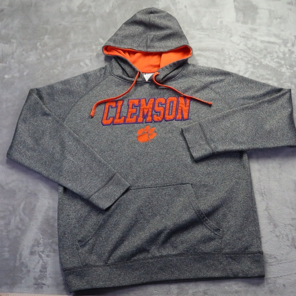Champion Clemson Tigers Hoodie Men's Gray Orange Hooded Sweatshirt L